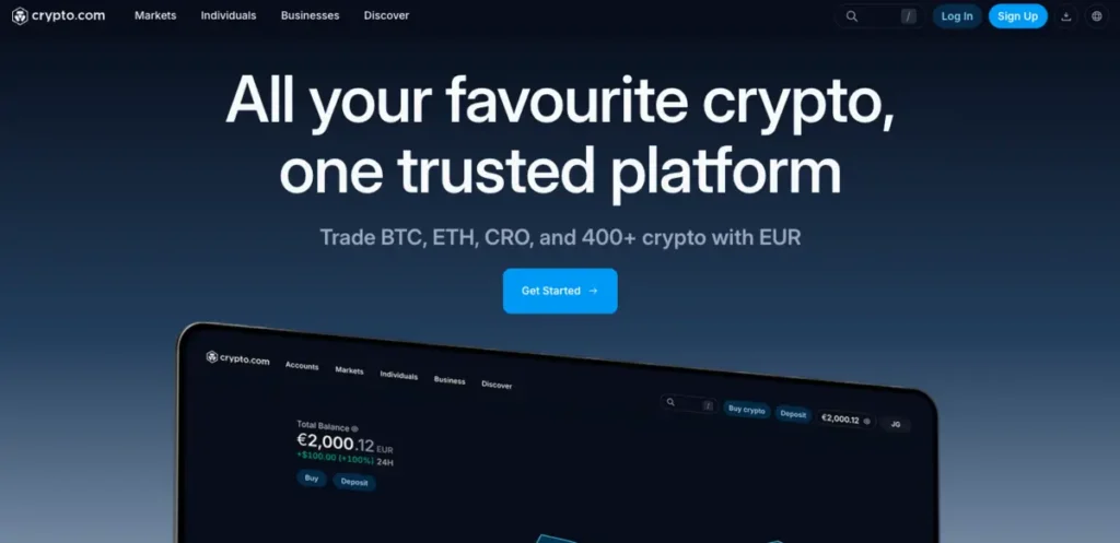 a Crypto.com főoldala